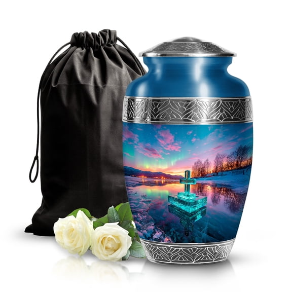 SABURIAL Cross Urn - Decorative Handmade Urns for Male & Female Ash - Perfect Large Urn for Adult Ashes - Burial Urns for Ash - 10 Inch - Large with Velvet Bag