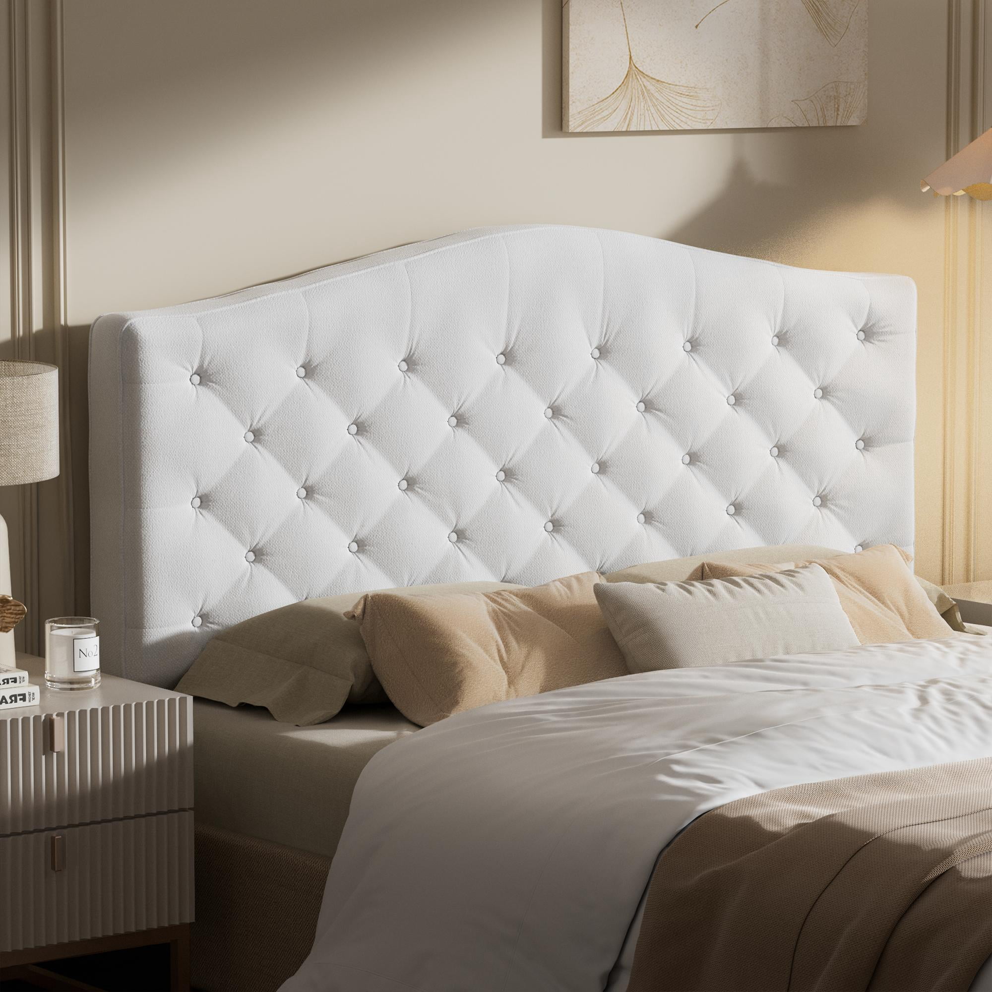Patbrela Tufted Upholstered Head-Board King Size with 4" Thickened High-Density Sponge, Luxury Button-Tufted King Head-Board Only, Adjustable Height Headboard, Easy Set-up, Beige