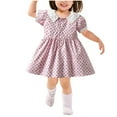 thumbnail image 3 of YWDJ Big Girl Party Dresses Toddler Kids Baby Girls Summer Retro Print Puff Sleeve Dress Princess Dress+Hat Suit Pink 3-6 Months, 3 of 8