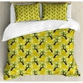 thumbnail image 1 of Botanical Duvet Cover Set King Size, Funky Trees with Abstract Leaves Natural Themed Garden Art Pattern, Decorative 3 Piece Bedding Set with 2 Pillow Shams, Yellow Green Multicolor, by Ambesonne, 1 of 3