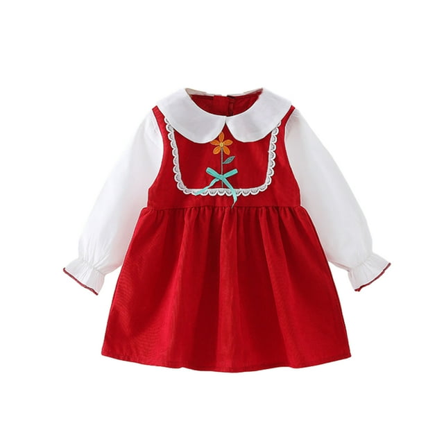 TopLLC Robes pour Filles 1-6 Ans Robe pour Filles Col Poupée Vintage Jupe Princesse Jupe Bébé à Manches Longues Robe une Pièce