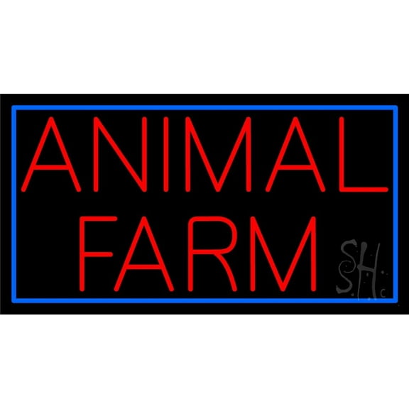 Red Animal Farm Blue Border LED Neon Sign 20" Tall x 37" Wide - inches Black Square Cut Acrylic Backing, with Dimmer - Premium built indoor Sign for Club, Home dcor, Event, Workshop, Storefront.