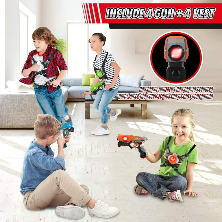  Kusntin Laser Tag Guns Set of 4 & Vests, 4 Player Digital LED  Display, Infrared Multi-Function Toy Gun, Arcade Gifts for Kids & Adults,  Indoor & Outdoor Play Toy for Boys