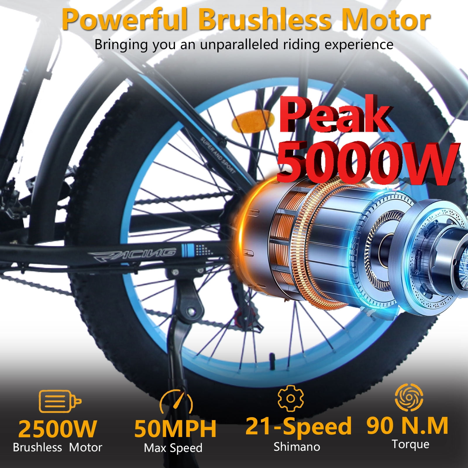5000w Peak Dual Motor Electric Bike, 26" Fat Tire All Terrain Electric Bike for Adults, Shimano 21 Speed 45-50 MPH Off-Road Commuter Mtb, 60V 25AH Front Suspension & Hydraulic Disc Brake Ebike