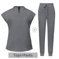 thumbnail image 2 of BiZtdJrK Women Scrubs Sets V Neck Cap Sleeve Tops and Jogger Pants Two Piece Outfits Drawstring Nursing Uniform Set with Pockets Birthday Gift Gray M, 2 of 6