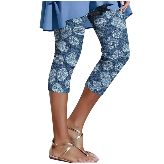 Ladies Leggings Capri Length,Women's Faux Denim Capri Leggings High Waisted Yoga Pants Pull On Stretch Print Capris Casual Comfy Tights Skinny Jeggings