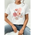thumbnail image 2 of Casual Floral Graphic Round Neck Short Sleeve Women T-Shirt, Suitable For Summer, Made of 100% Pure Cotton For Spring & Summer, 2 of 7