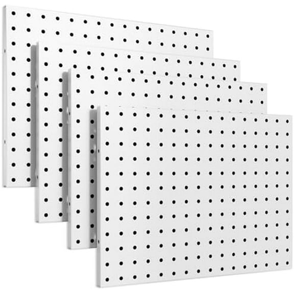 Peg Board, 4 Pack Metal Peg board Panels, White PegBoard Wall Organizer for Office, Craft Room Storage and Organization, Garage Tool Storage, Sewing Room, Workbench, Kitchen