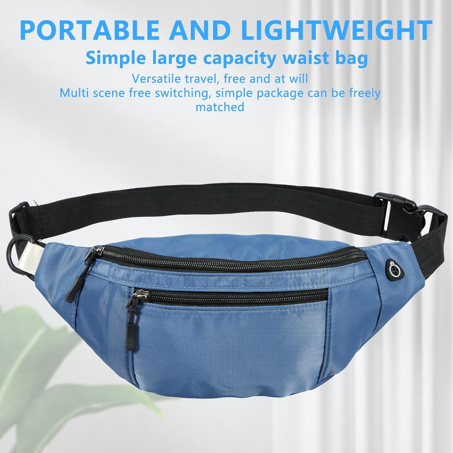 Kwuty 10PCS Crossbody Fanny Pack Large Capacity Waist Bag with Hidden Zipper Pockets Adjustable Strap Fanny Packs Waterproof Oxford Cloth Travel Belt Bag for Outdoor Shopping Travel Men Women,Black