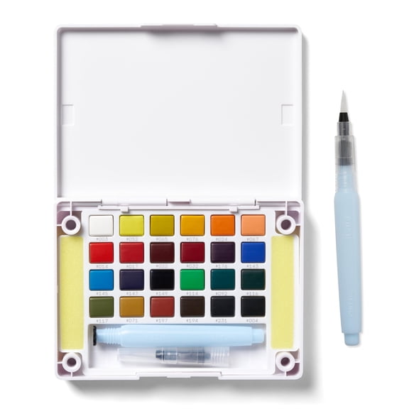 Sakura Koi Pocket Field Sketch Kit - Watercolor Sets for Painting On the Go - Holiday Gifts for Artists, Crafters & DIY Gifts Projects - 24 Colors - 1 Water Brush - 1 Sponge - 1 Mixing Palette