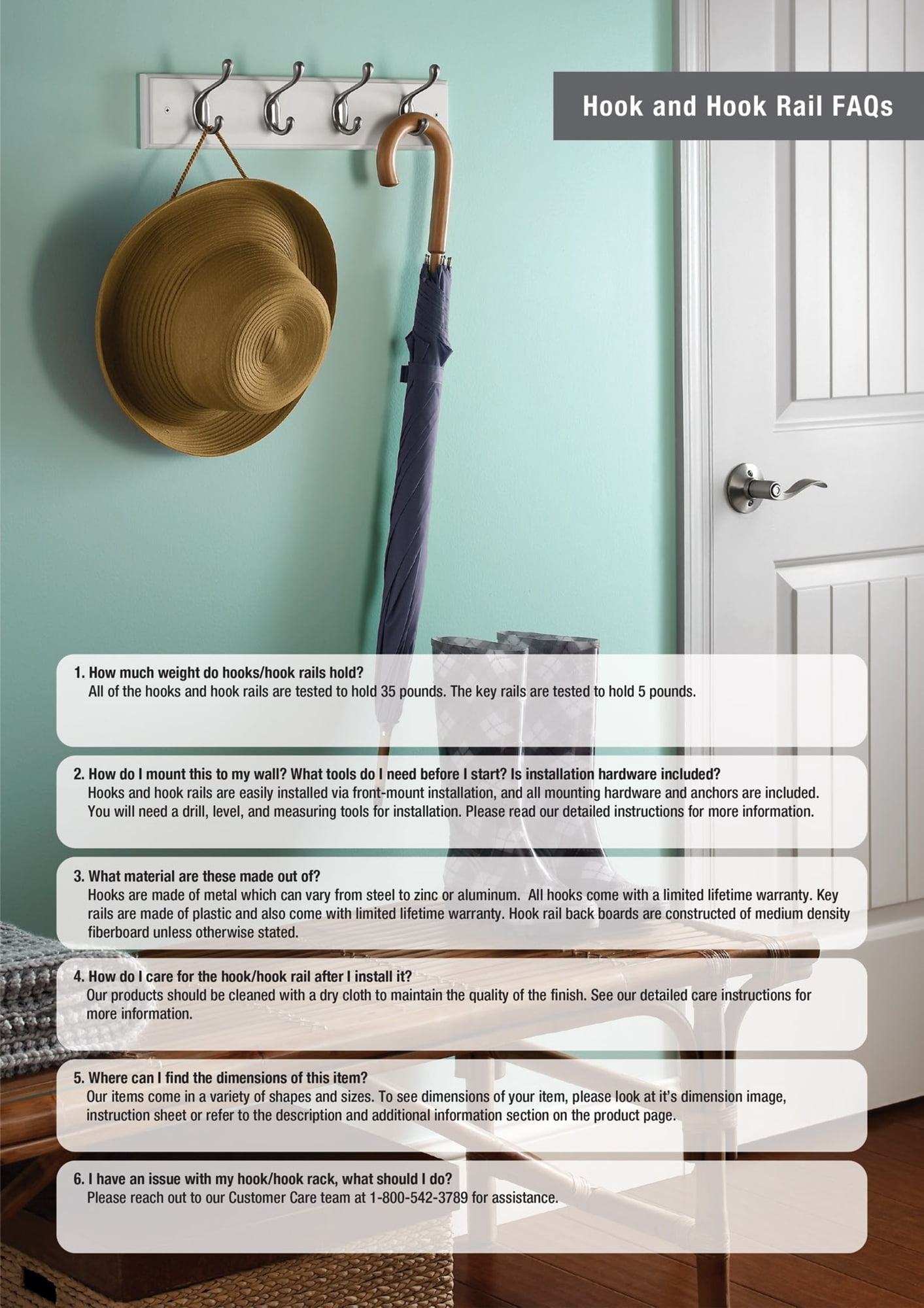Franklin Brass 16 In. Rail With 4 Heavy Duty Coat And Hat Hooks In Bark And Satin Nickel