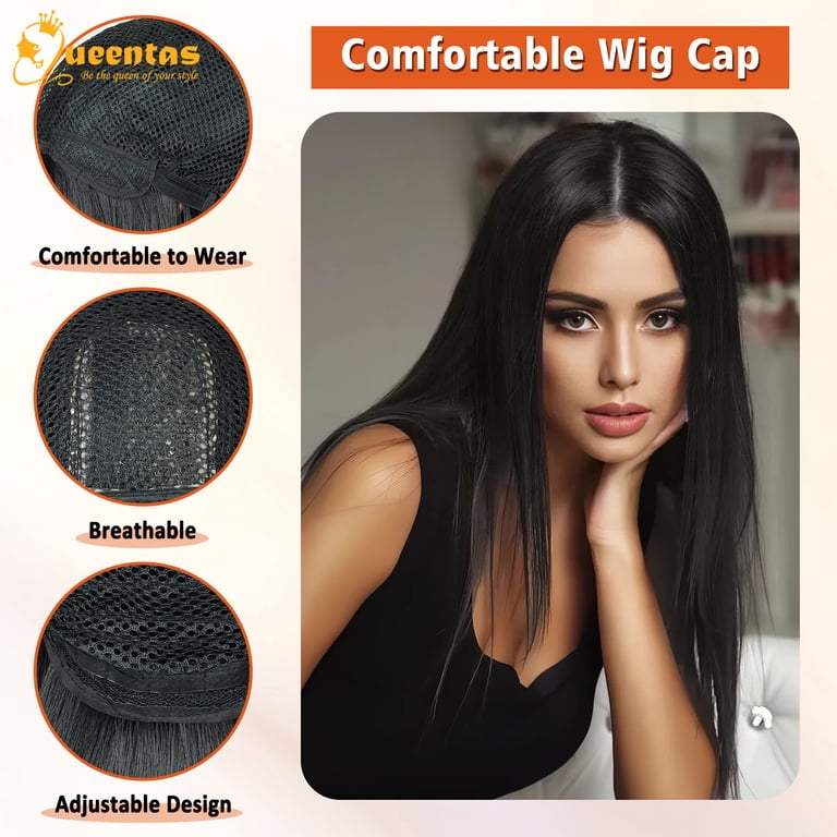QUEENTAS 24 inch Long Straight Black Wigs for Women  display picture 2