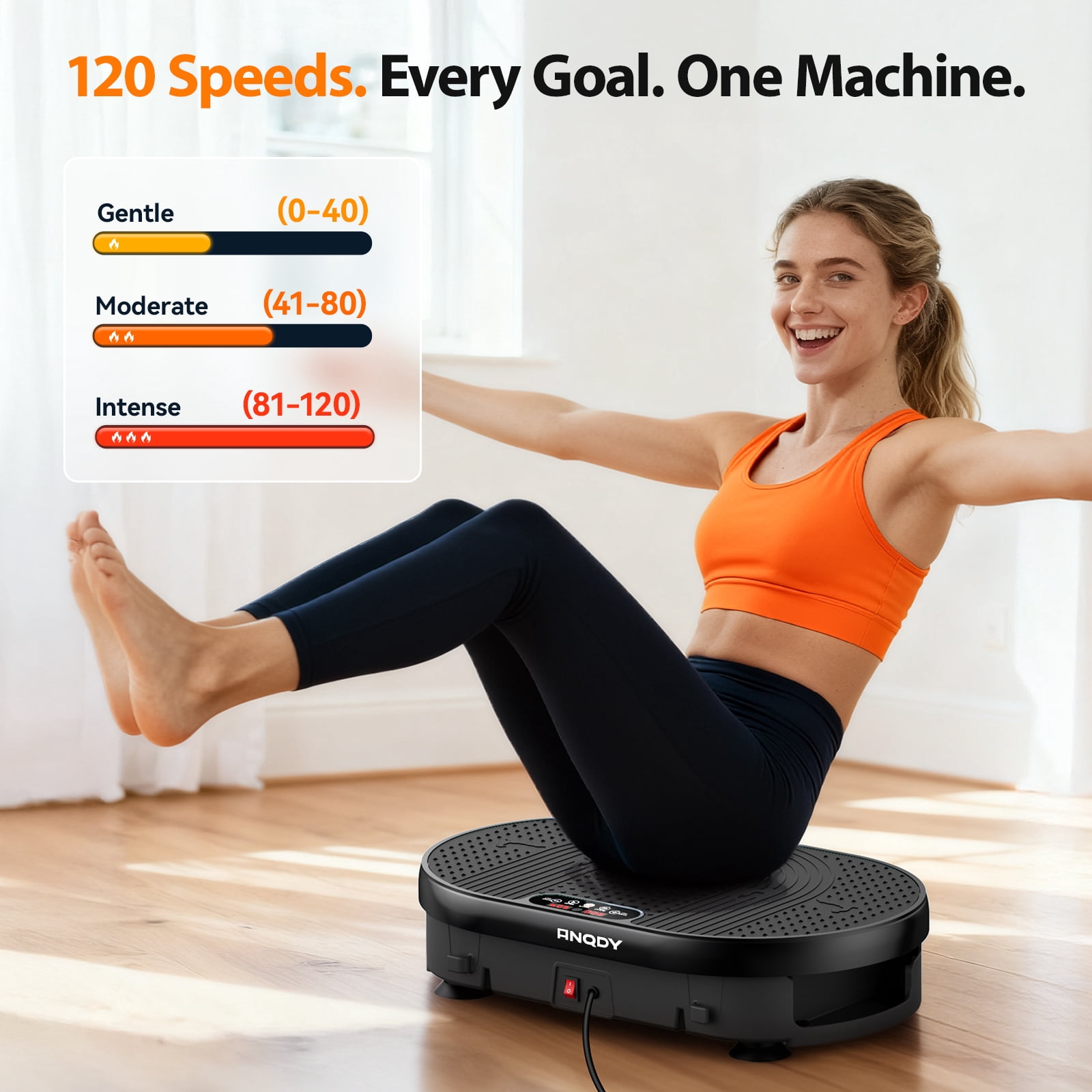 Anqdy Whole Body Vibration Plate for Weight Loss Lymphatic Drainage, Home Workout Vibrating Muscle Toner with 2 Resistance Bands