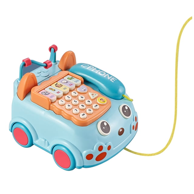 Blue Childrens Educational Telephone Toy With Piano And Cognitive Modes Music Features Approximately 7X6X5 Inches For Early Learning Safe Material For Infants