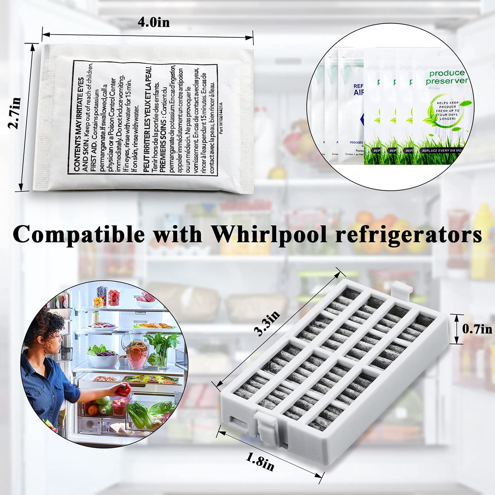 AMI PARTS W10346771A Produce Preserver & W10311524 Air Filter Replacement for Whirlpool Refrigerators