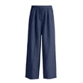 thumbnail image 6 of Wxirdiow Girls Joggers Pants Girl's Cotton Linen Pants Teen Girls Summer Elastic Waist Wide Leg Pants Beach Vacation Outfits Palazzo Trousers with Pockets Blue Size,12-13 Years, 6 of 6