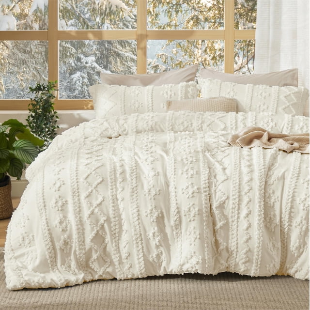 Juego de Edredón Bedsure Acabado Tufted Boho Tamaño Full Marfil, 3 Piezas