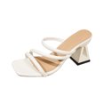 thumbnail image 2 of Samdudou Slide Sandals for Women Strappy Geometric Block Heel Open Toe Square Toe Slip On Mules Summer Dressy Casual Party Wedding Vacation Ladies Modern Footwear, 2 of 9