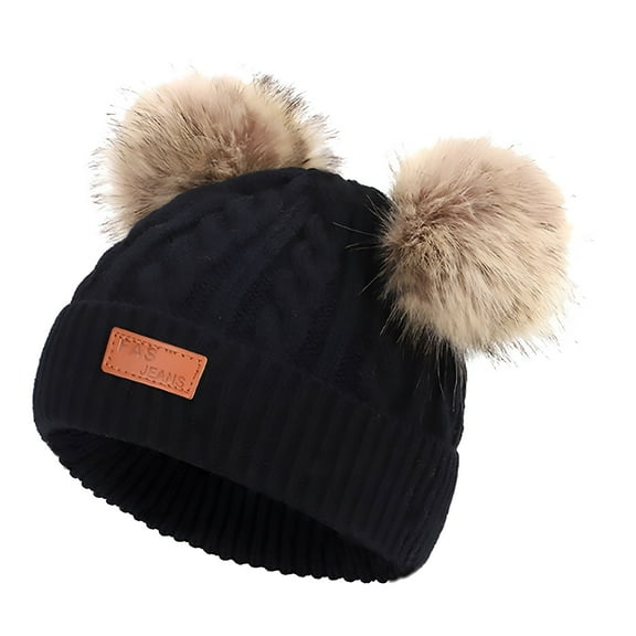 TELOLY Children's Winter Comfortable Hats Toddler Girls and Boys Warm Hats Pure Color Winter Double Wool Knitted Cap for 0 to 3 Years Old