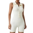 thumbnail image 3 of YFELWZ Women's Plus Size Ribbed Shaping Button Up Sleeveless Yoga Jumpsuit White L, 3 of 5