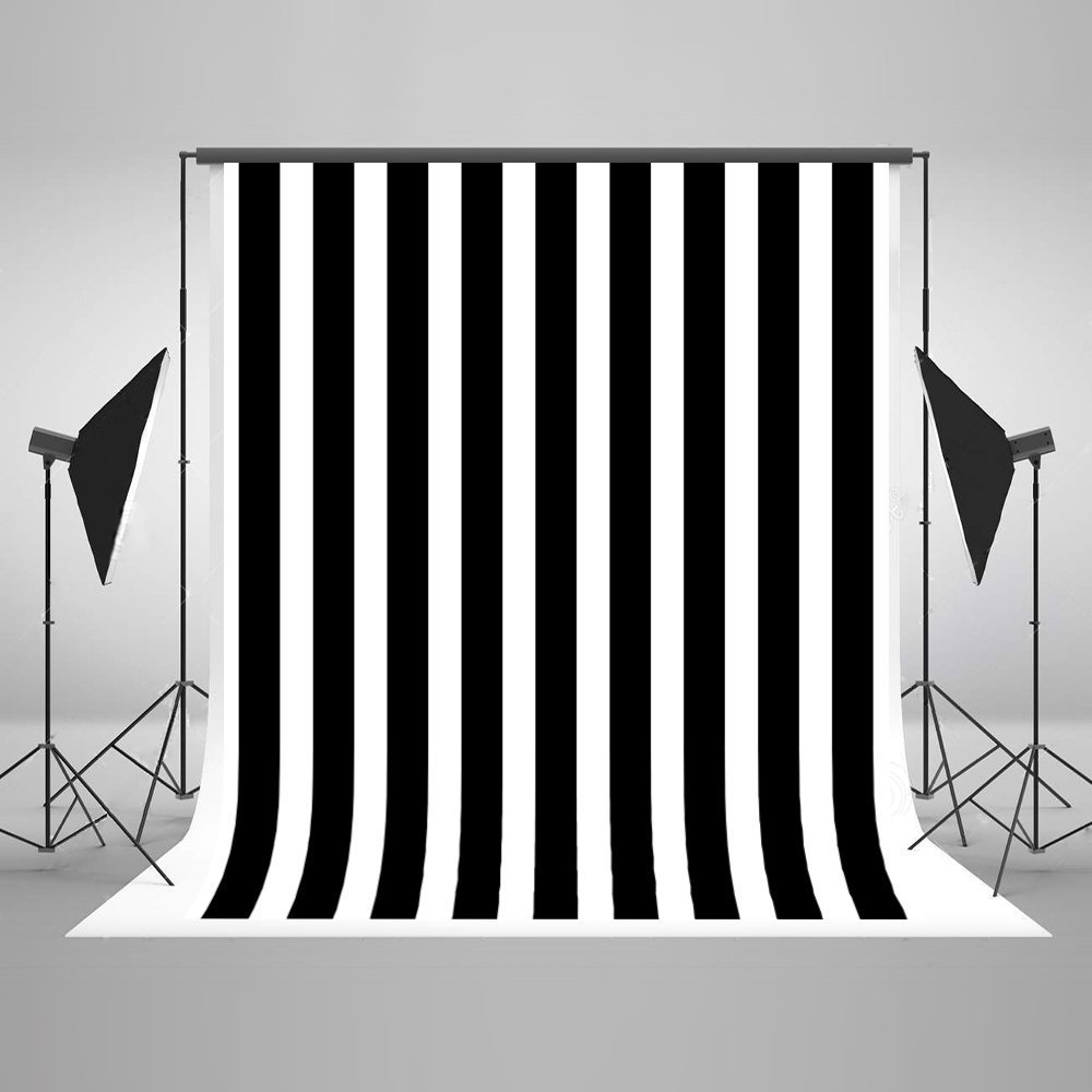 HelloDecor Polyester Fabric 5x7ft Black And White Striped Background