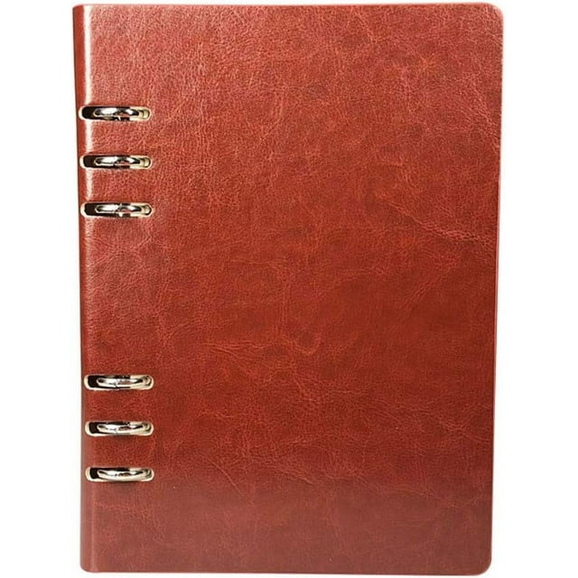HUGFEGWE A5 Classic Refillable Notebook Loose Pocket Leather 6 Holes Ring Binder Personal Planner Organizer Notebook Binder Reusable Multi Functional CA919-106945