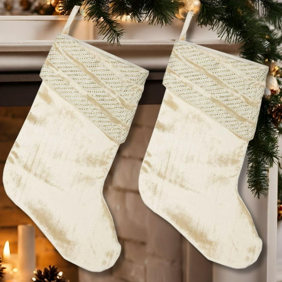 VHC Brands Memories Creme Stocking Set of 2 11x15