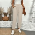 thumbnail image 6 of Womens High Waisted Linen Pants Cotton Elastic Waist Wide Leg Ankle Length Drawstring Gauze Pants Loose Fitting Business Trousers Beige M, 6 of 6