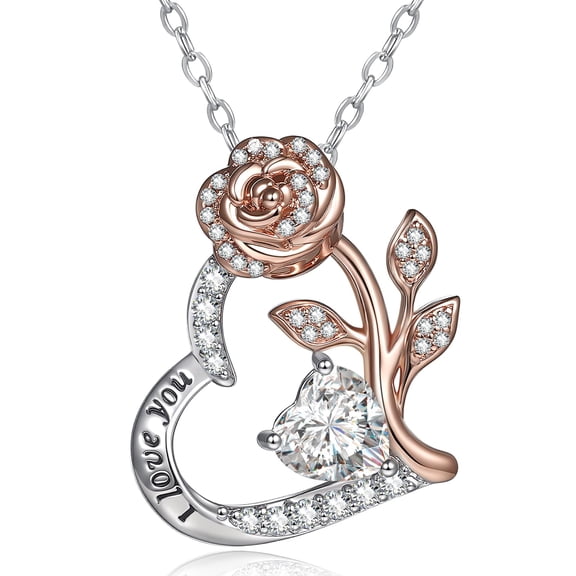 Rose Heart Necklaces for Women I Love You Jewelry Gift for Women Birthday Wedding Anniversary, Mother’s Day Gifts for Mom, Mother, Wife, Girlfriend with Rose Pendant Necklace