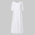 thumbnail image 3 of Robes Noires pour Femmes Mode Femmes Ample Couleur Unie Col Rond Manches Bouffantes Robe Décontractée Manches Courtes, 3 of 6