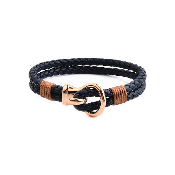 Coastal Jewelry Men's Rose Gold Plated Stainless Steel Hook Leather ...