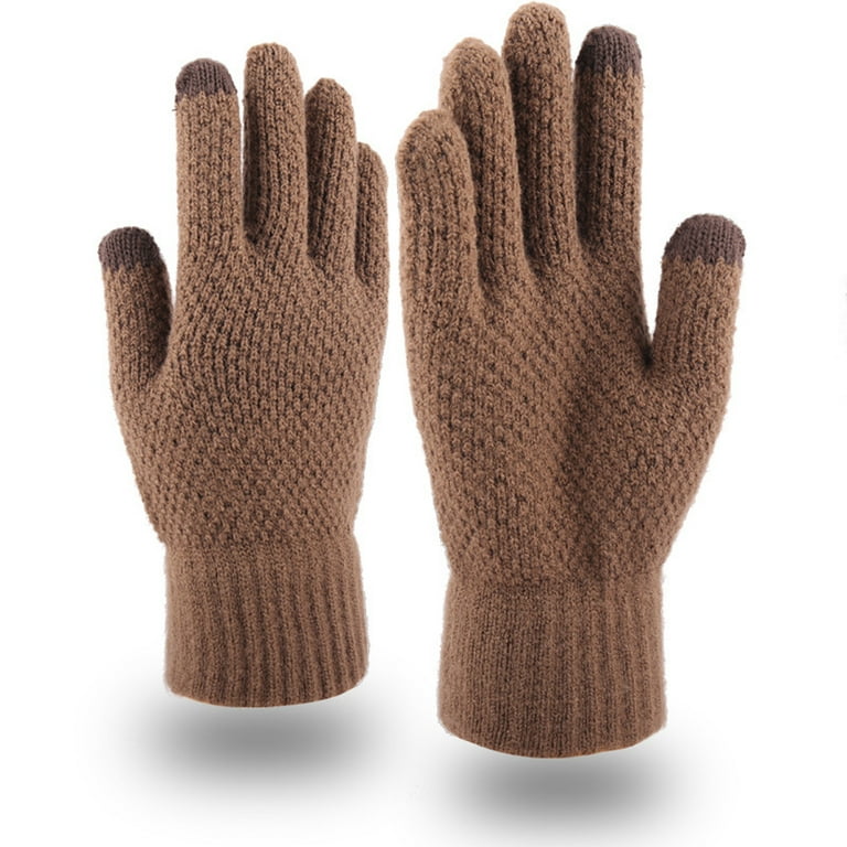YUEHAO accessories Men s Fall And Winter Thickened Knitted Warm Woolen Gloves Gloves Mittens Coffee Walmart