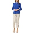 thumbnail image 3 of INSPIRE CHIC Women's Stand Collar Pleated Button Keyhole Button Blouse L Royal Blue, 3 of 8