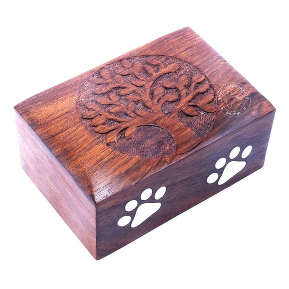 Brass Paw Inlaid Rosewood Pet Urn for Dogs Cats Memorial Keepsake Urns for Ashes, Photo Wooden Box Cremation Urn (Small : 6" x 4" x 3" - 45lbs or 20kg, Tree of Lfe)