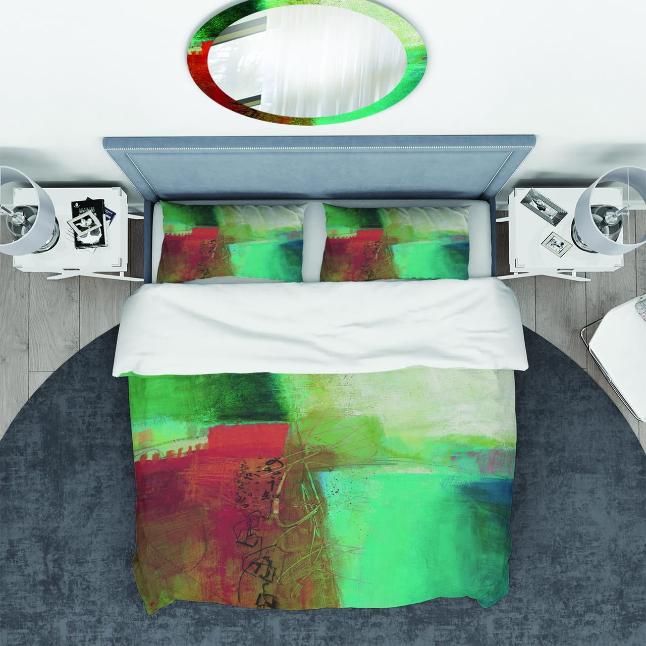 Designart 'Abstract Impression Of Watercolor Blue And Red' Geometric Duvet Cover Set
