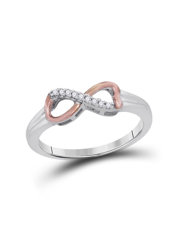 Sterling Silver Womens Round Diamond 2-tone Infinity Ring 1/20 Cttw