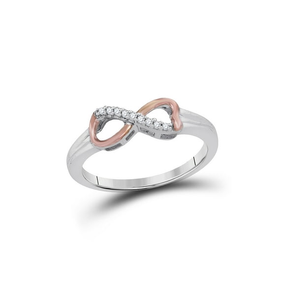 Sterling Silver Womens Round Diamond 2-tone Infinity Ring 1/20 Cttw