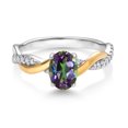 thumbnail image 2 of Gem Stone King 2 Tone 10K Yellow Gold and 925 Sterling Silver Green Mystic Topaz and White Lab Grown Diamond Twisted Interwoven Ring for Women (1.11 Cttw, Available in Size 5,6,7,8,9), 2 of 4