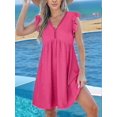 thumbnail image 4 of Womens Summer Dress Ruffle Sleeve V Neck Midi Dresses Fashion Casual Fit Flowy Tiered Boho Beach Vacation Sundress Rose Red XXL, 4 of 7