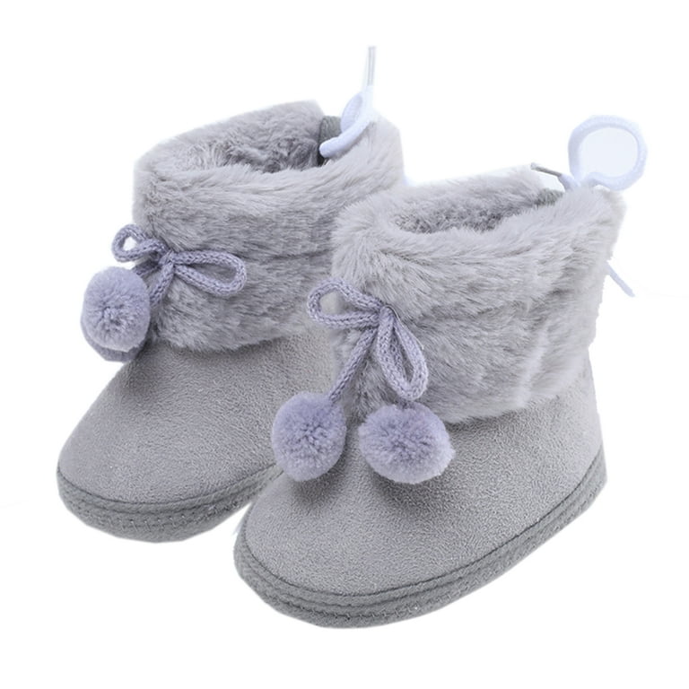 0-18M Baby Girls Pom-Poms Snow Boots Non Slip Soft Sole Toddler First Walker Winter Warm Crib Walmart.com