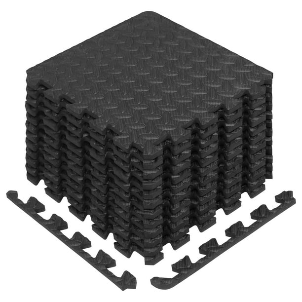 Yes4All Interlocking Exercise Foam Mats with Border, 12 Sq Ft, Black