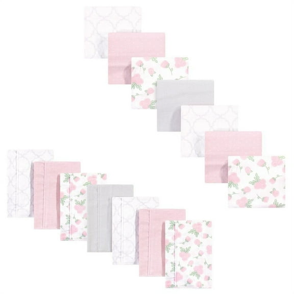 Hudson Baby Infant Girl Cotton Flannel Burp Cloths and Receiving Blankets, 14-Piece, Pink Rose, One Size