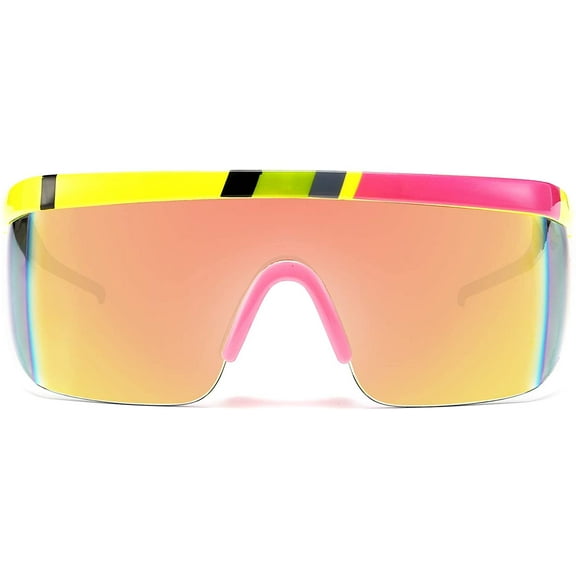 FEISEDY Oversized Mirror Shield Sport Sunglasses Flat Top One Piece Futuristic Men Women B2522