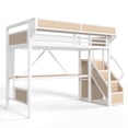 thumbnail image 3 of Bellemave Twin Loft Bed with Desk, Metal Loft Bed with Storage & Wardrobe, High Loft Bed with LED Lights & Charaging Station, Heavy Duty Metal Frame with Pegboard & Baskets for Teens Adults, White, 3 of 12