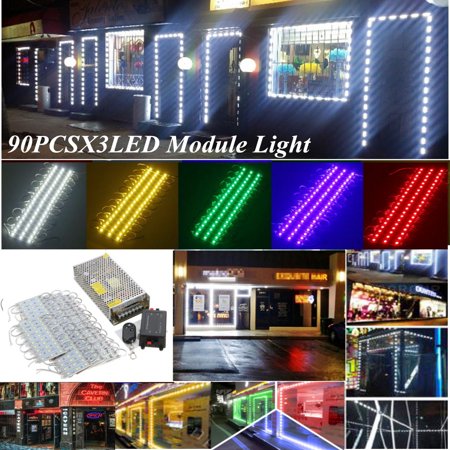 Best Home Decoration Stores 90pcs 5050 SMD 3 LED Module Strip Window Store Front Light Decoration Dressing Makeup Mirror Door Decor Lamp + Power + Remote ()