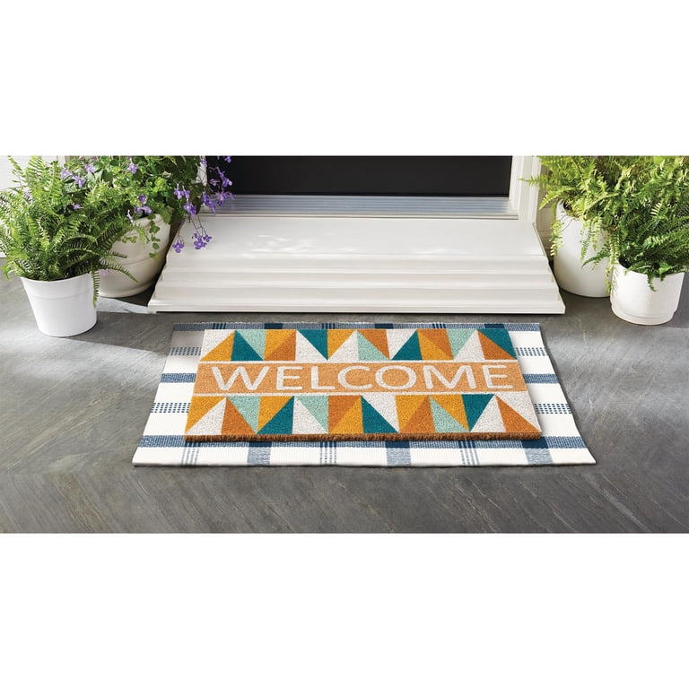 Mainstays Blue Plaid Outdoor Layering Rug, 24" x 36" photo 8