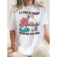 thumbnail image 1 of T-Shirt Décontracté à Col Rond et Manches Courtes pour Femmes, Tissu en Polyester Extensible Moyen, Imprimé Géométrique Floral et Champignon, pour le Confort en Toutes Saisons, Fête des Pères, Fête des Mères, Nouvel An, Printemps, 1 of 6