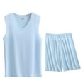 thumbnail image 2 of YHAJDS Mens Pajamas Set Pajamas For Men2 Piece Outfits Summer Solid Color Sleeveless V Neck Tank Top Set For Home Fitness And Daily Rest, 2 of 5