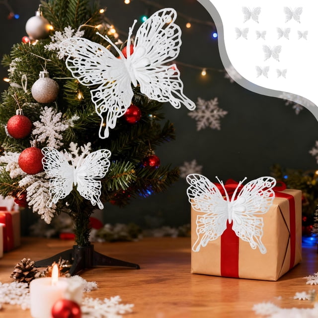 Plastic Butterfly Ornament, Christmas Decorations Christmas Tree Ornaments Wedding Decorations Gold Powder Butterflies 9-Piece Set Gold Powder Butterflies Photography Props