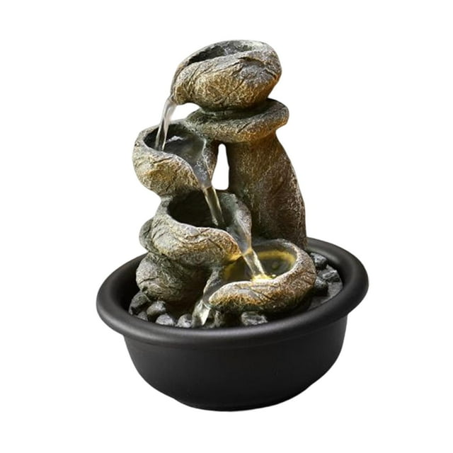 Pequeñas fuentes de agua para interiores, adorno de agua que fluye iluminado, fuente de mesa de relajación, Mini cascada para decoración del hogar del Estilo A perfecl Fuentes de mesa